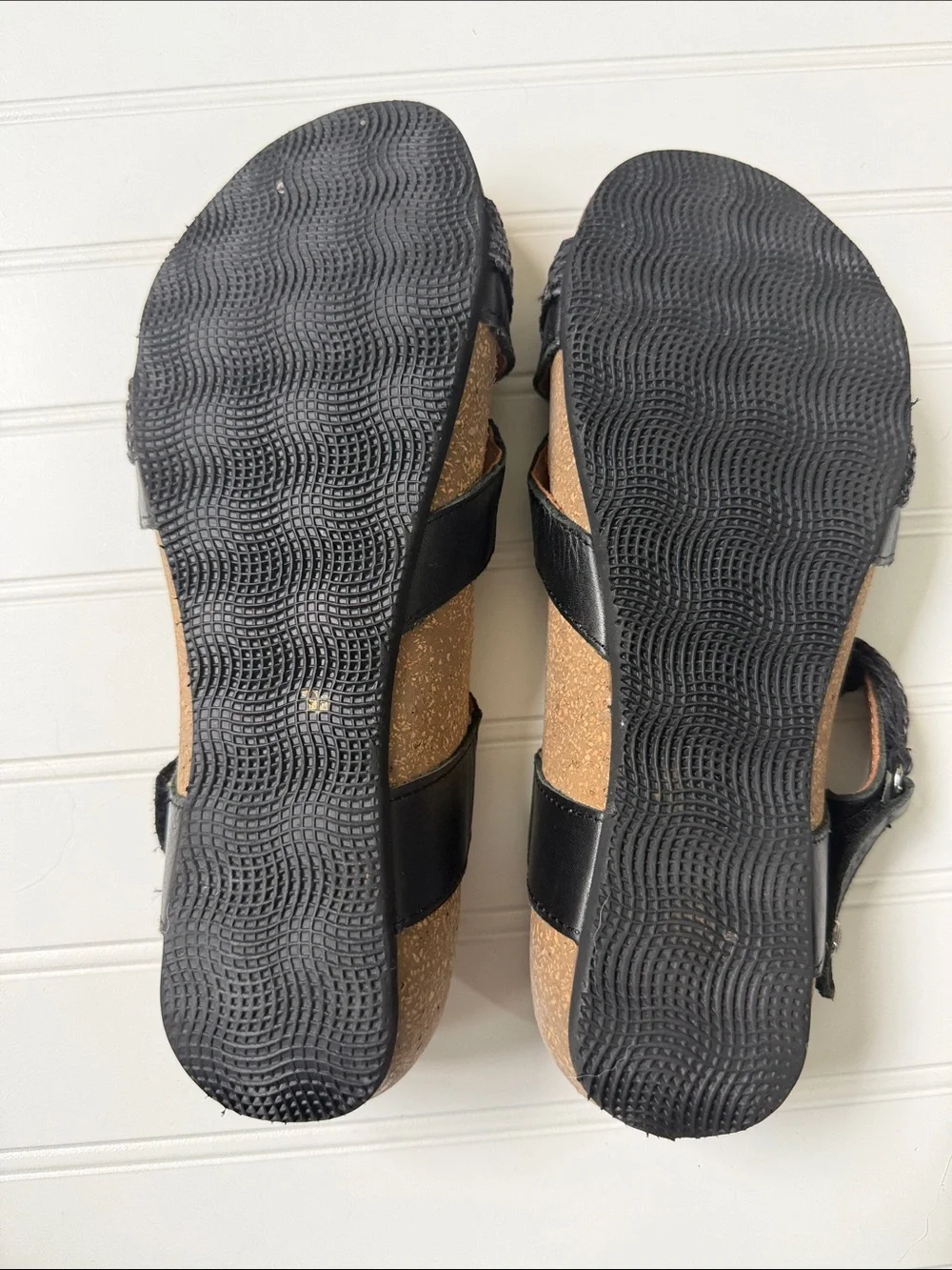 Taos Black Braided Leather Comfort Sandals Adjustable Slingback Cork Footbed